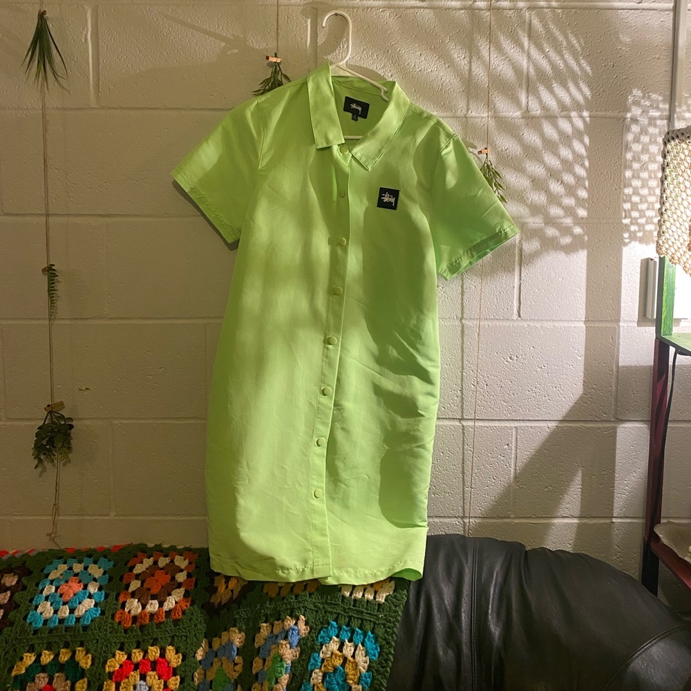 Stussy green dress button up RARE